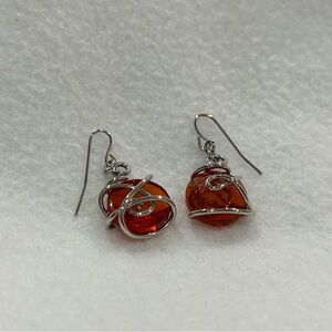 Elegant Silver and Orange Wire-Wrapped Earrings